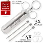 Premiala – Die Einzig Bratenspritze in Edelstahl 304 für alle Teile, die Essen berühren +3 Nadeln +4 Ersatz-O-Ringe +e-Book! 60ml 2 Unzen Profi-Marinadenspritze für Rind, Huhn, Gebäck mit Marmelade zu befüllen